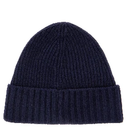 Blue Beanie with Logo Patch on the Front in Wool Blend Boy