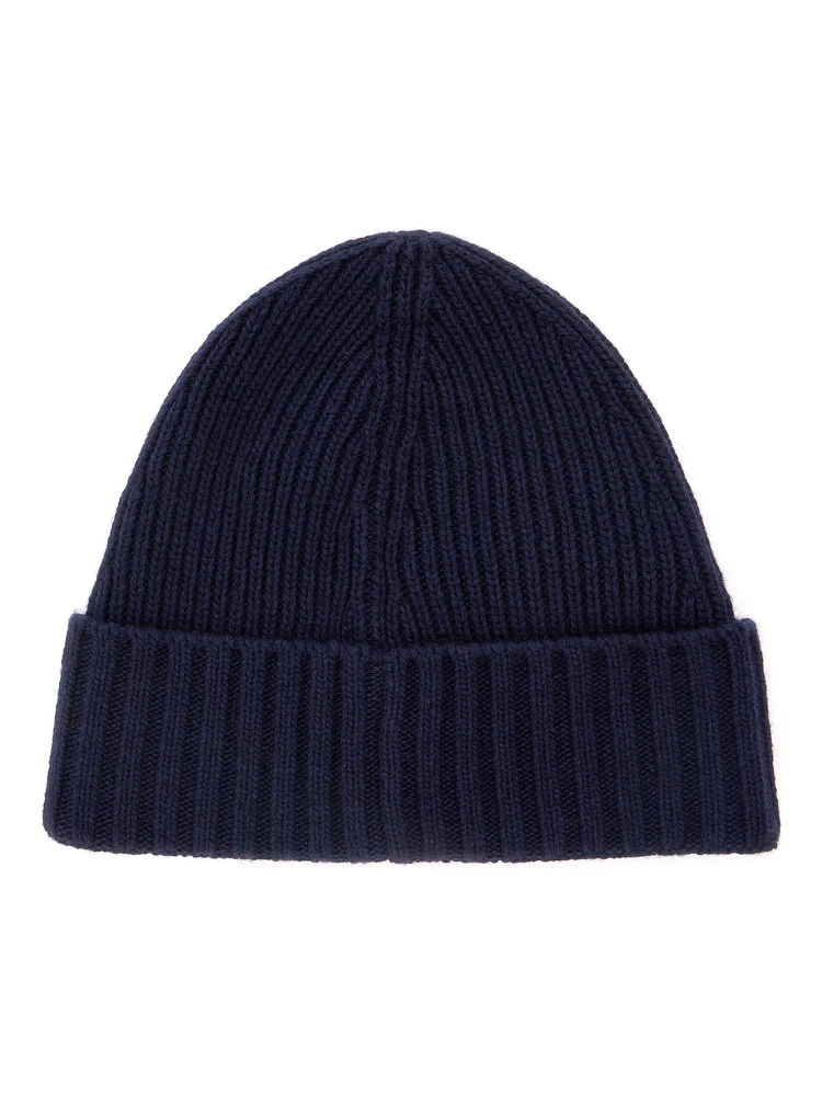 Blue Beanie with Logo Patch on the Front in Wool Blend Boy alternative