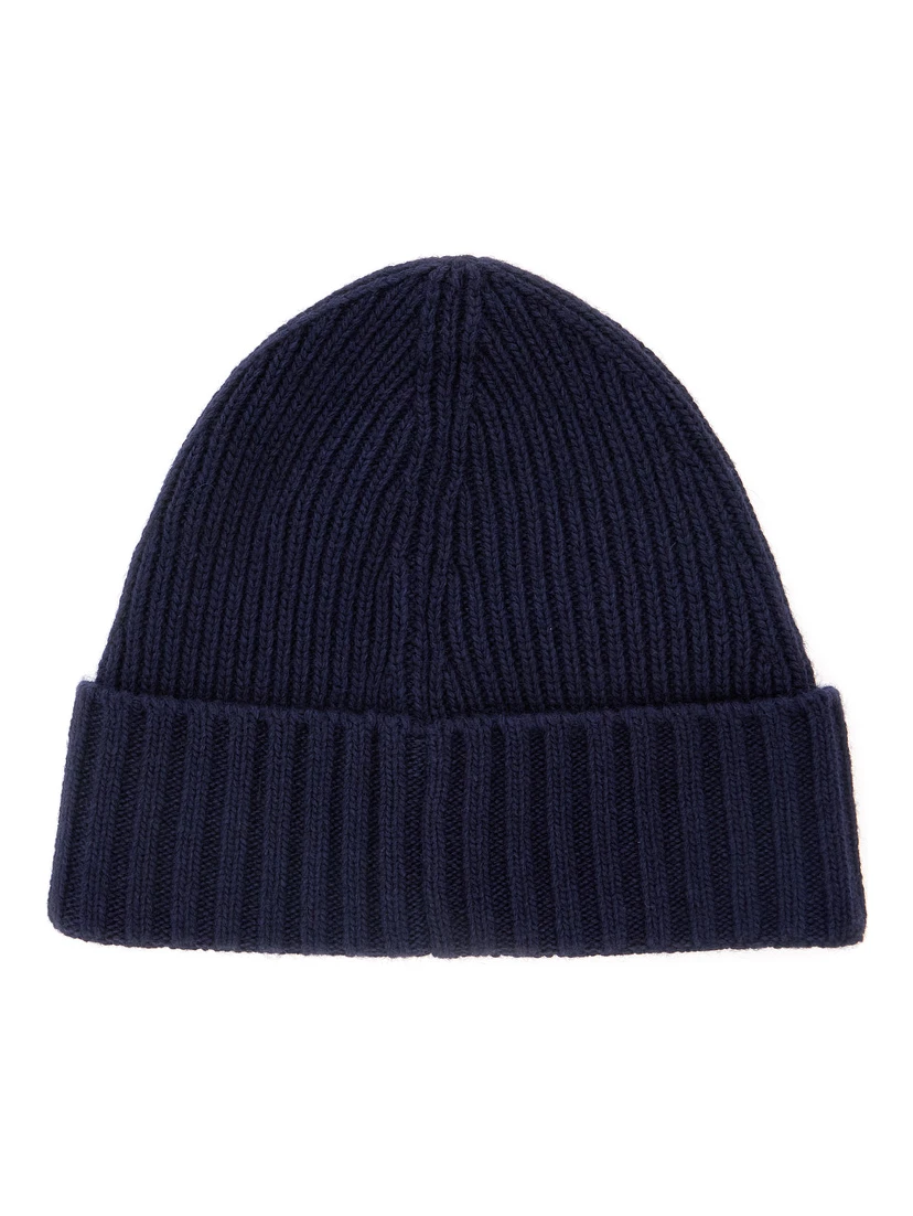 Blue Beanie with Logo Patch on the Front in Wool Blend Boy