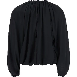 Black Top with Dropped Shoulders and Curlsin Fabric Woman