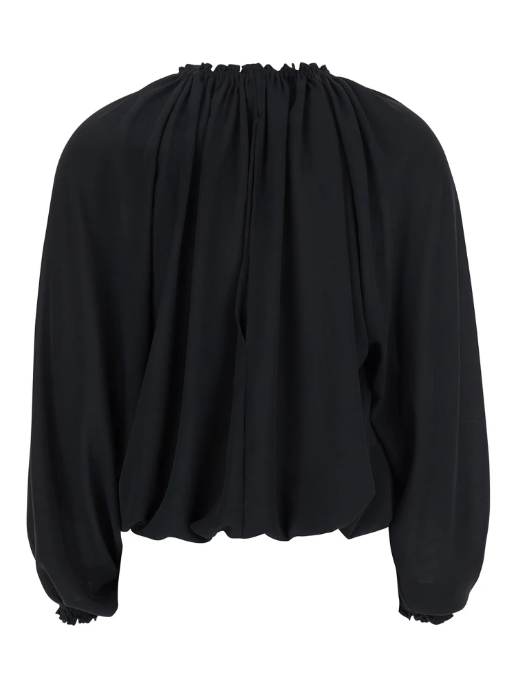 Black Top with Dropped Shoulders and Curlsin Fabric Woman alternative