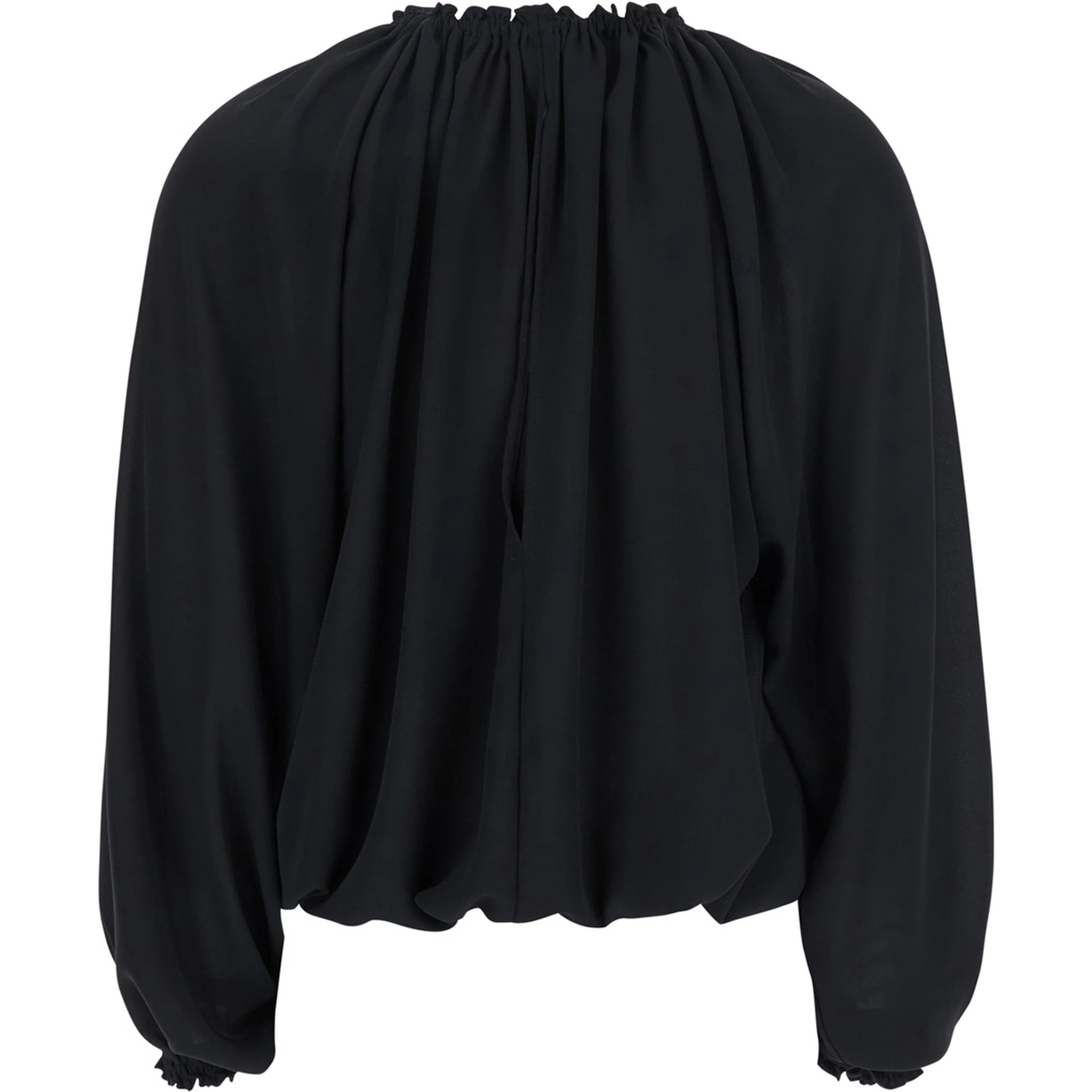 Black Top with Dropped Shoulders and Curlsin Fabric Woman