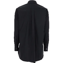 Black Shirt with Classic Collar in Cotton Blend Stretch Woman