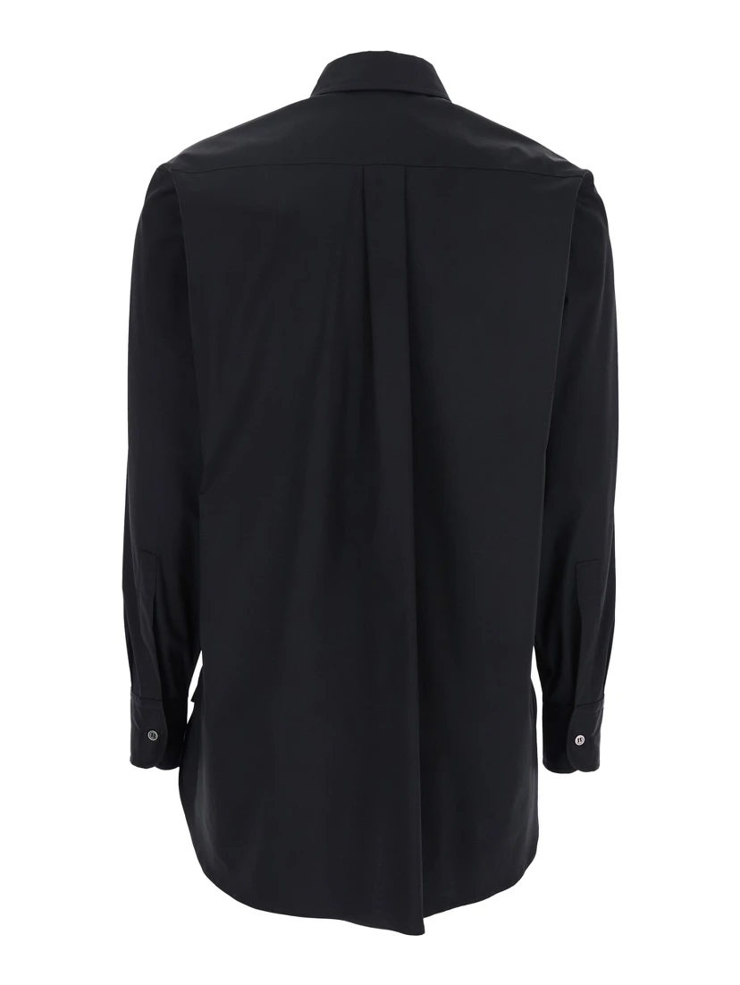 Black Shirt with Classic Collar in Cotton Blend Stretch Woman