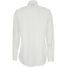 White Shirt with Classic Collar and Curved Hem in Cotton Woman