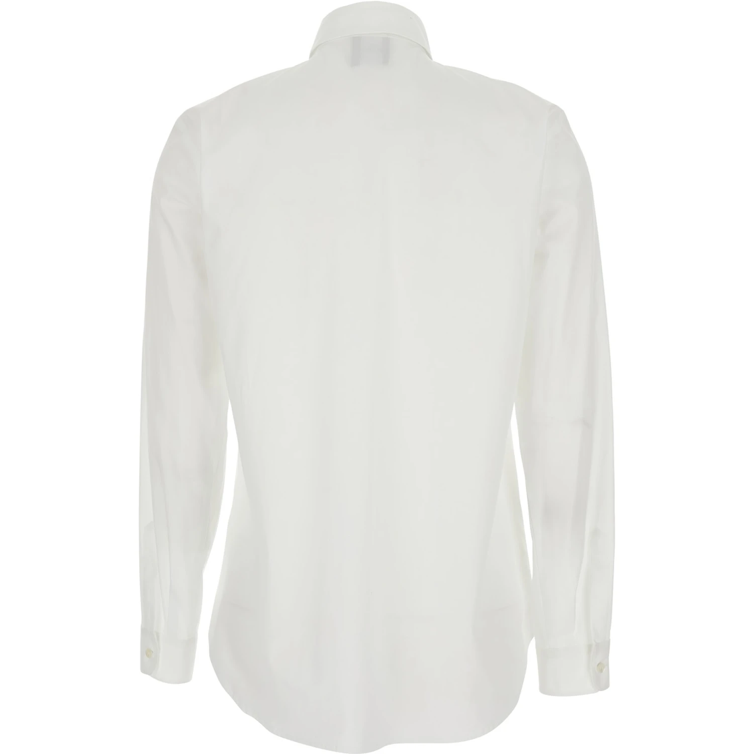 White Shirt with Classic Collar and Curved Hem in Cotton Woman