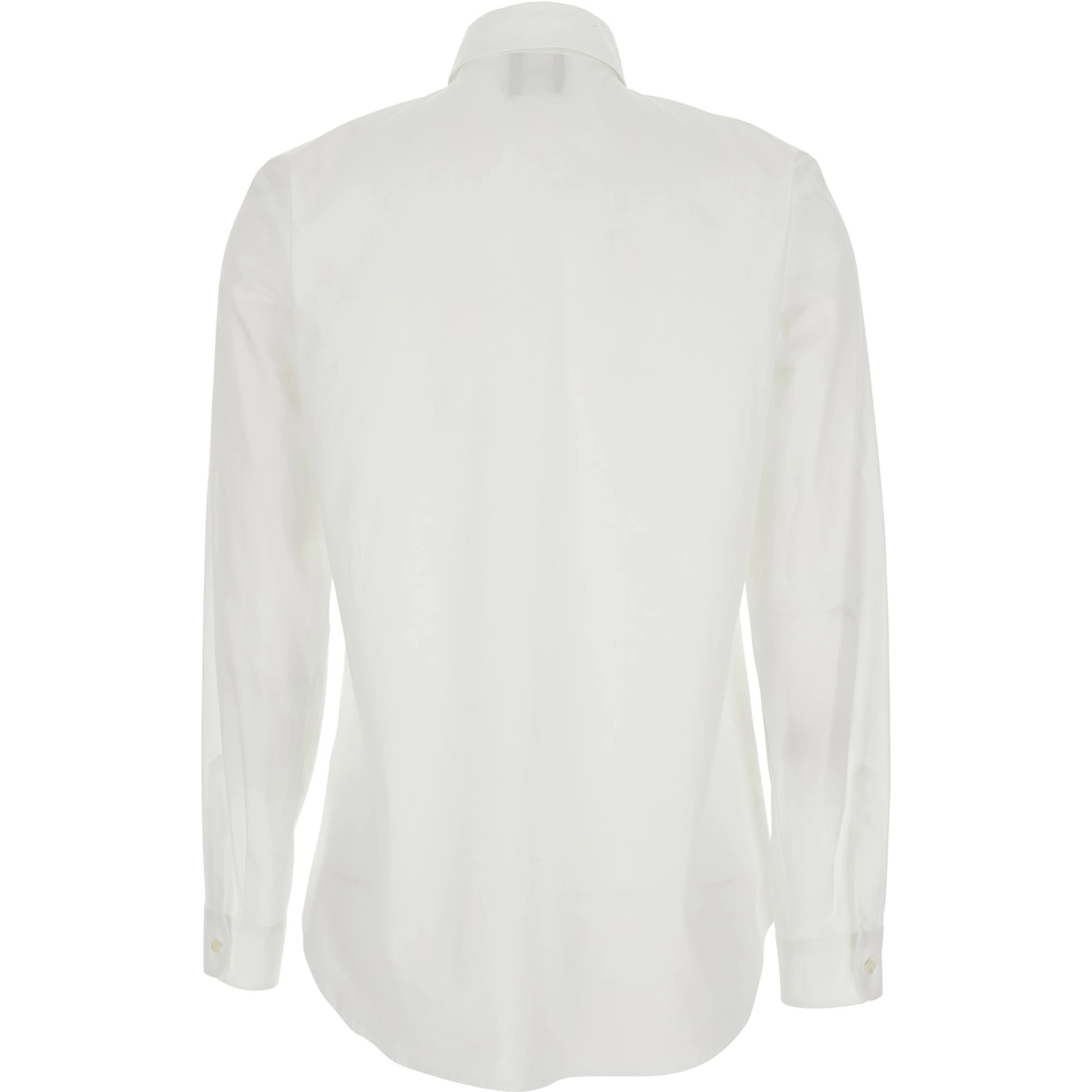 White Shirt with Classic Collar and Curved Hem in Cotton Woman