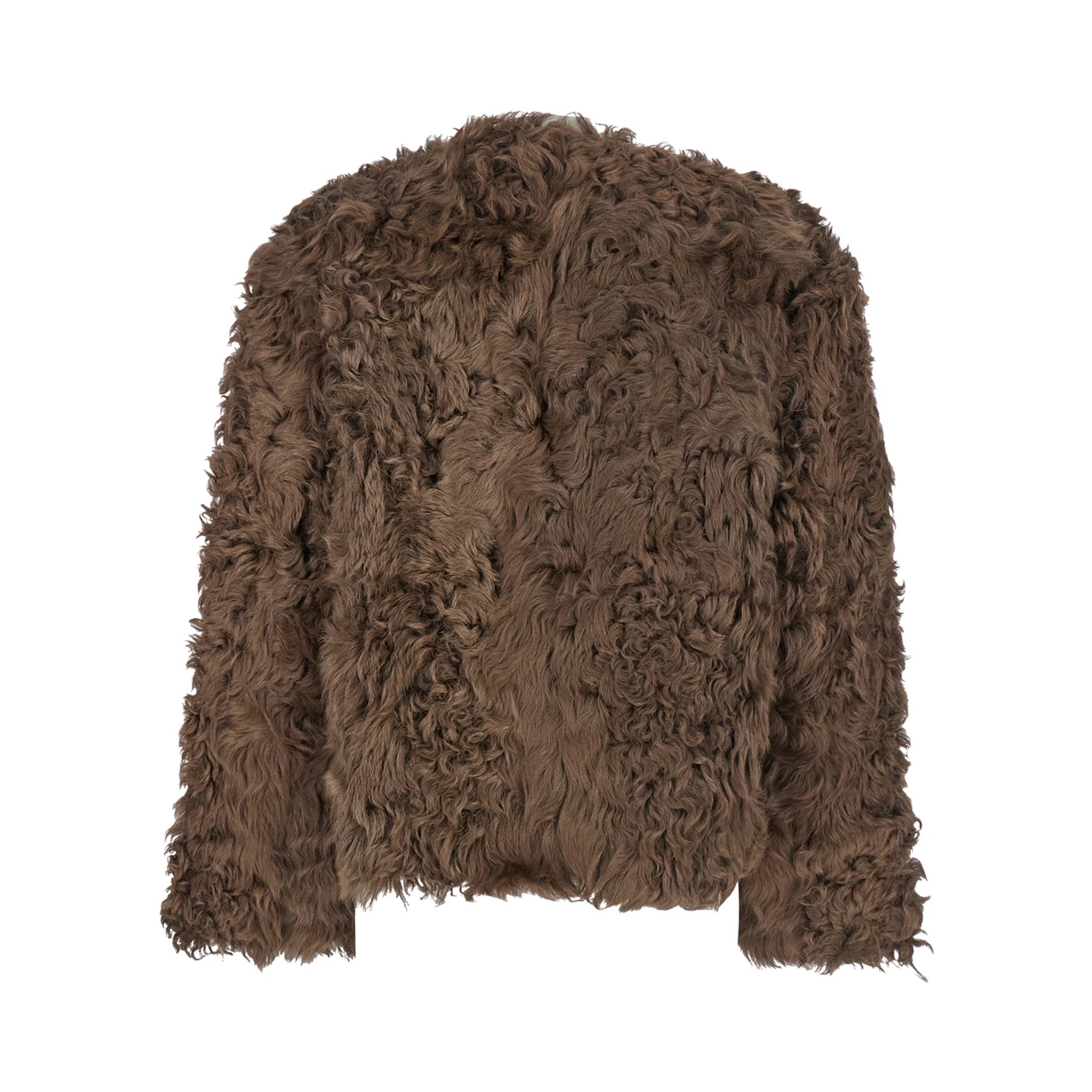 Brown Collarless Fur Jacket with Front Toggle Closure in Fur Woman