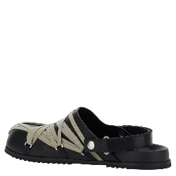 Black Mules with Oversize Decorative Laces and Buckle Closure in Leather Man
