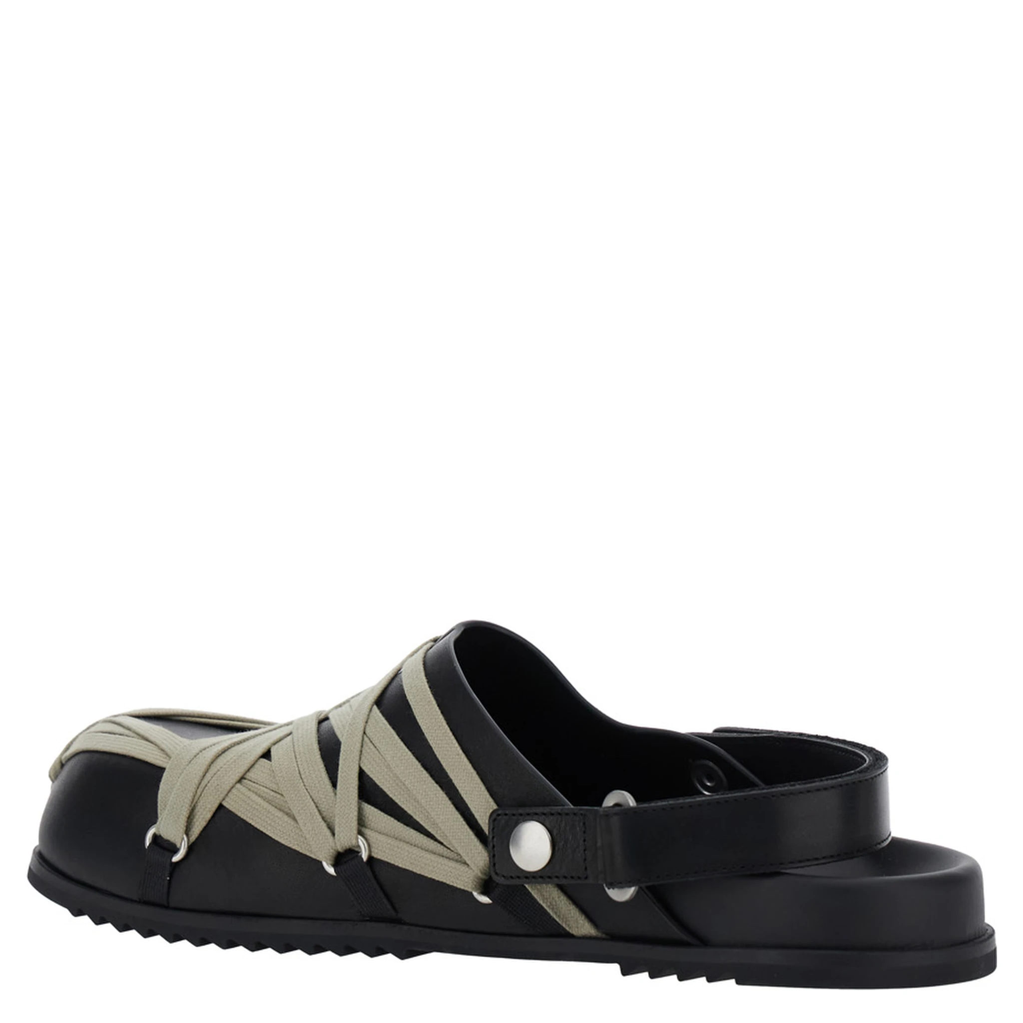 Black Mules with Oversize Decorative Laces and Buckle Closure in Leather Man