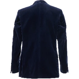 Blue Single-Breasted Jacket with Pointed Lapels in Velvet Man