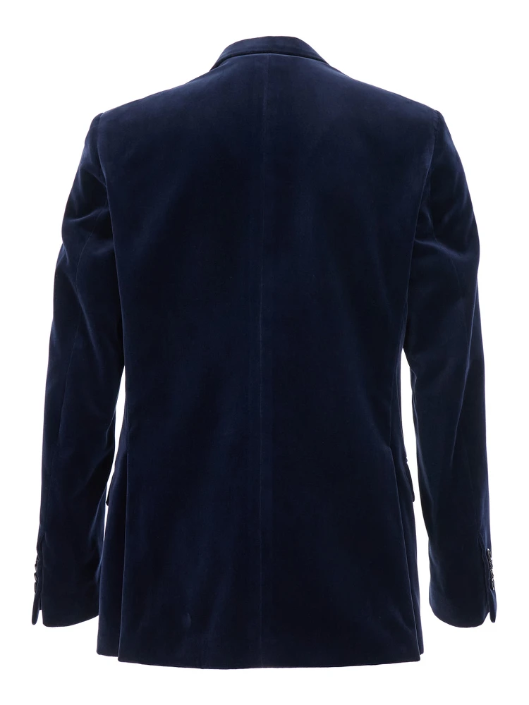 Blue Single-Breasted Jacket with Pointed Lapels in Velvet Man alternative