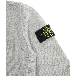 Grey Cardigan with High Neck and Logo Patch on the Sleeve in Wool and Cashmere Blend Boy