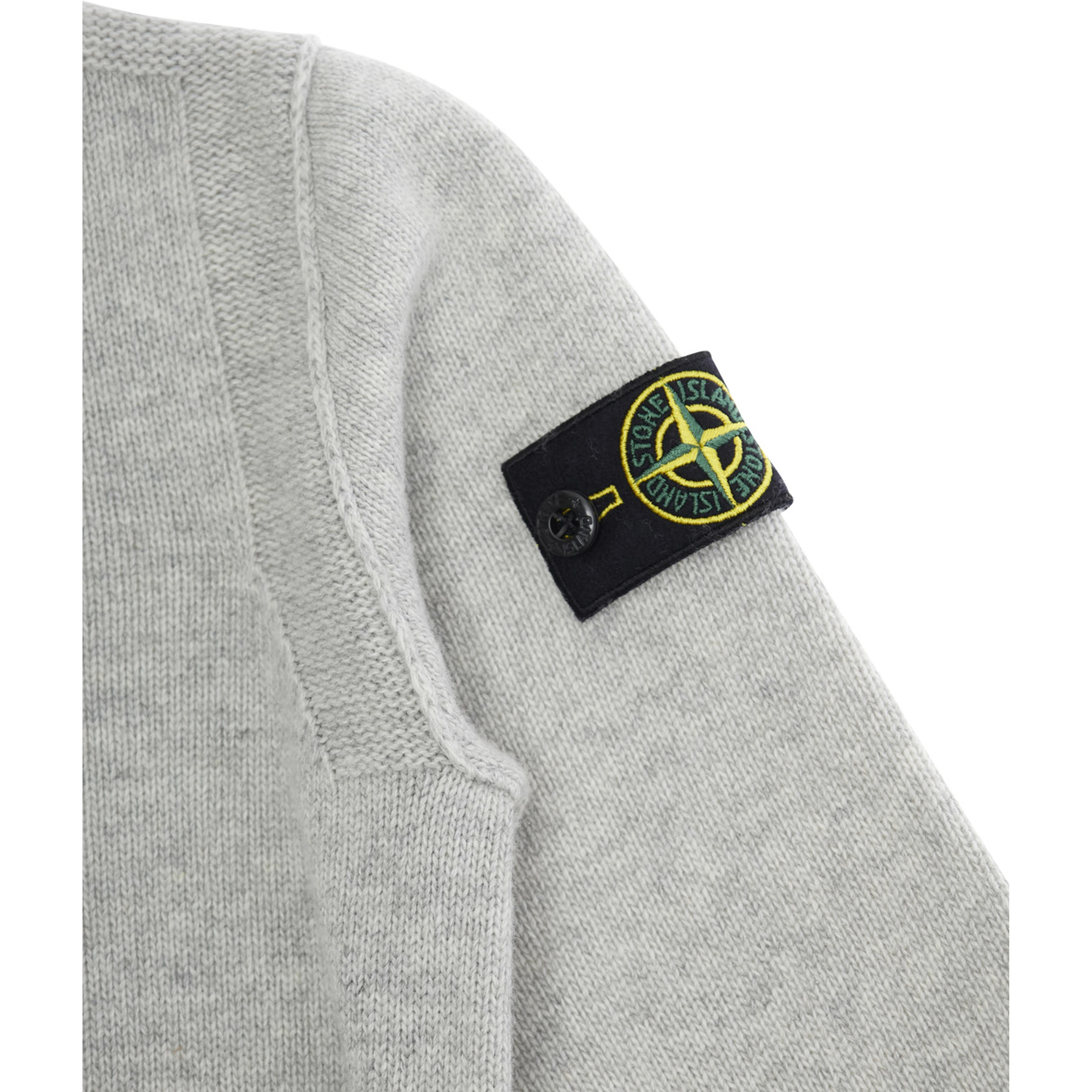 Grey Cardigan with High Neck and Logo Patch on the Sleeve in Wool and Cashmere Blend Boy