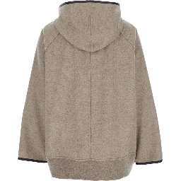 Beige Coat with Hood and Leather Trims in Wool and Cashmere Woman