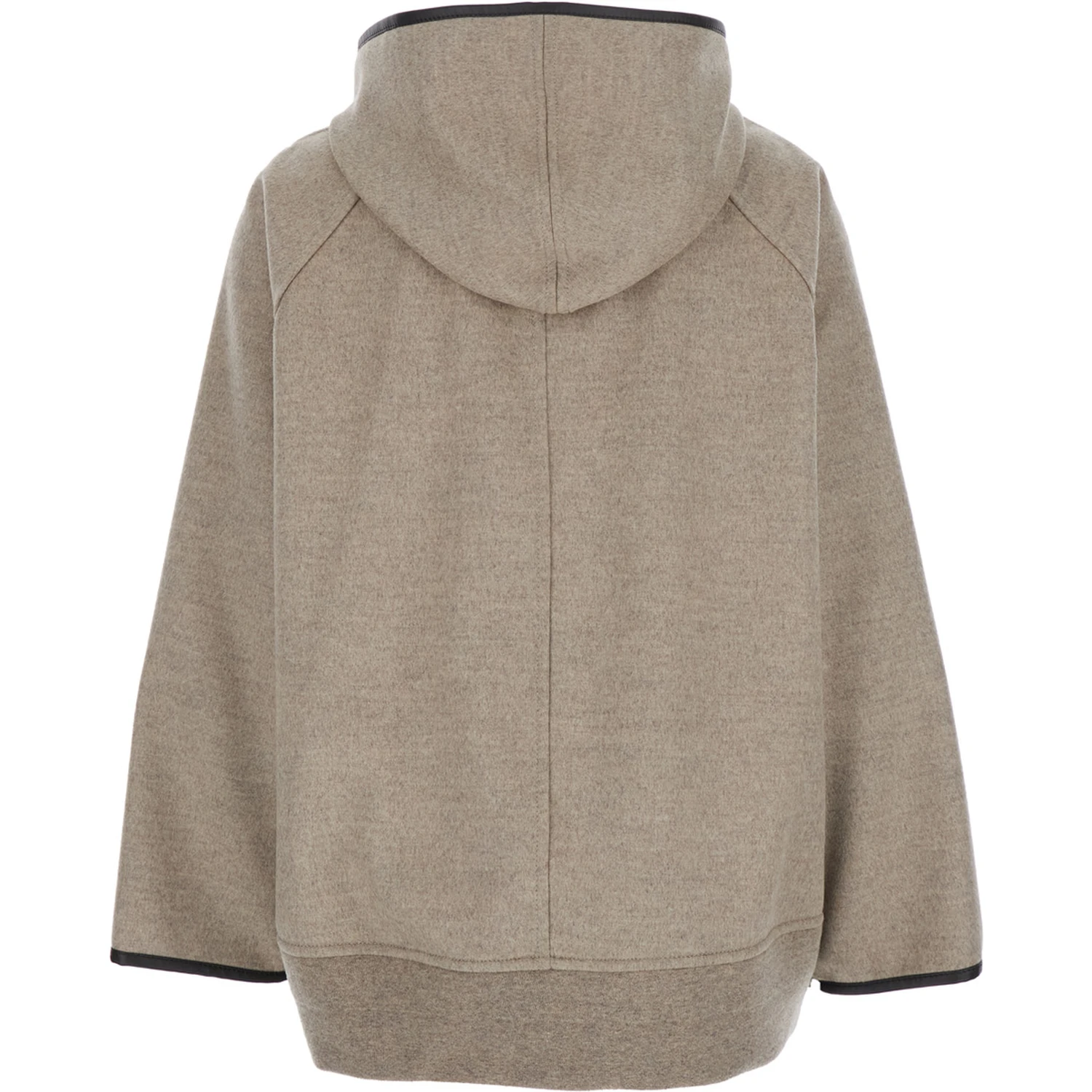 Beige Coat with Hood and Leather Trims in Wool and Cashmere Woman