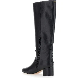 Black Knee High Boots with Round Toe in Leather Woman