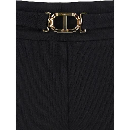 Black Pants with Belt with Buckle and Belt Loops in Viscose Blend Stretch Woman