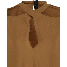 Beige Blouse with Criss-Crossed Neckline and Rear Keyhole Closure in Silk Blend Woman