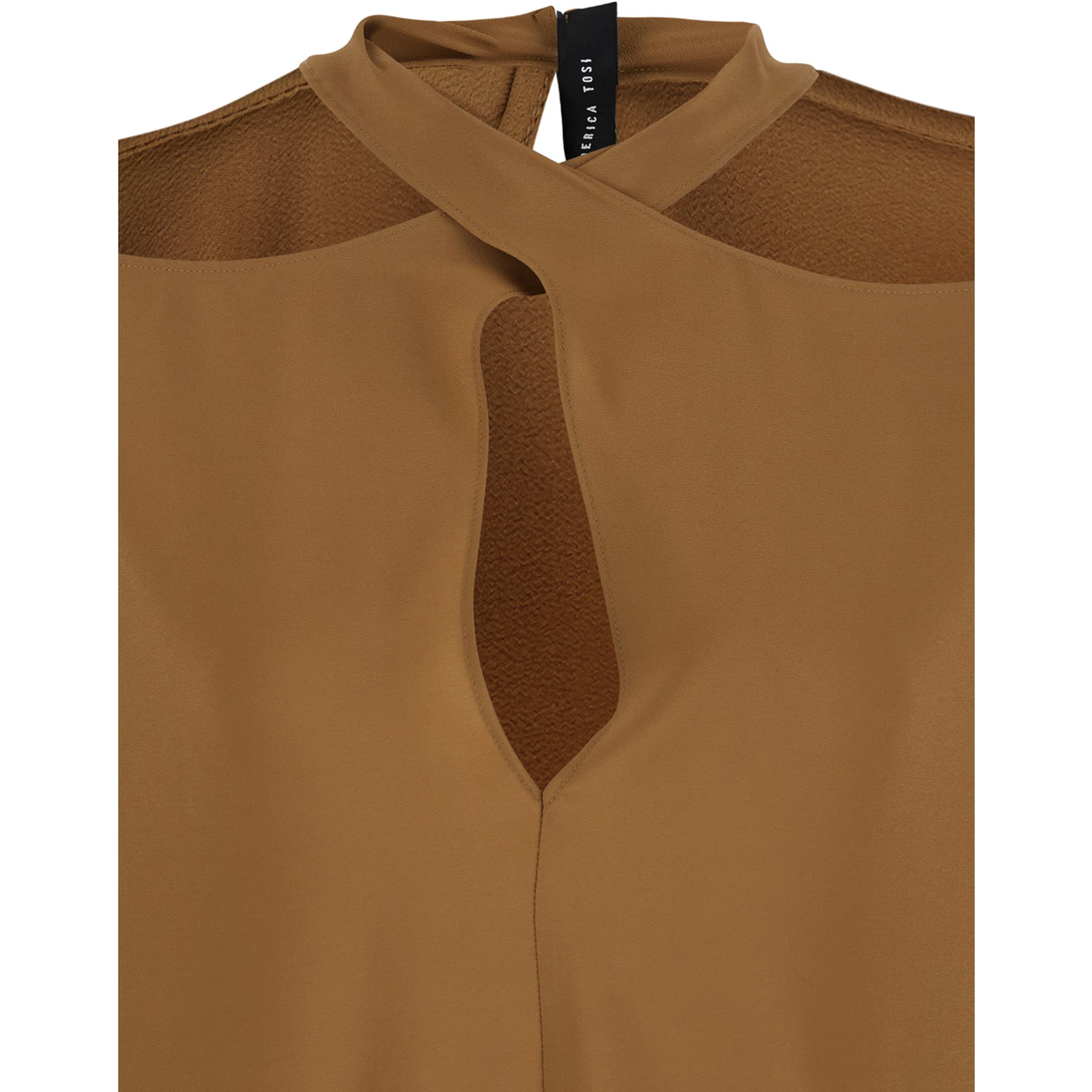 Beige Blouse with Criss-Crossed Neckline and Rear Keyhole Closure in Silk Blend Woman