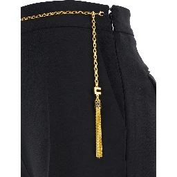 Black Shorts with Metallic Pendant and Patch Pockets in Fabric Woman
