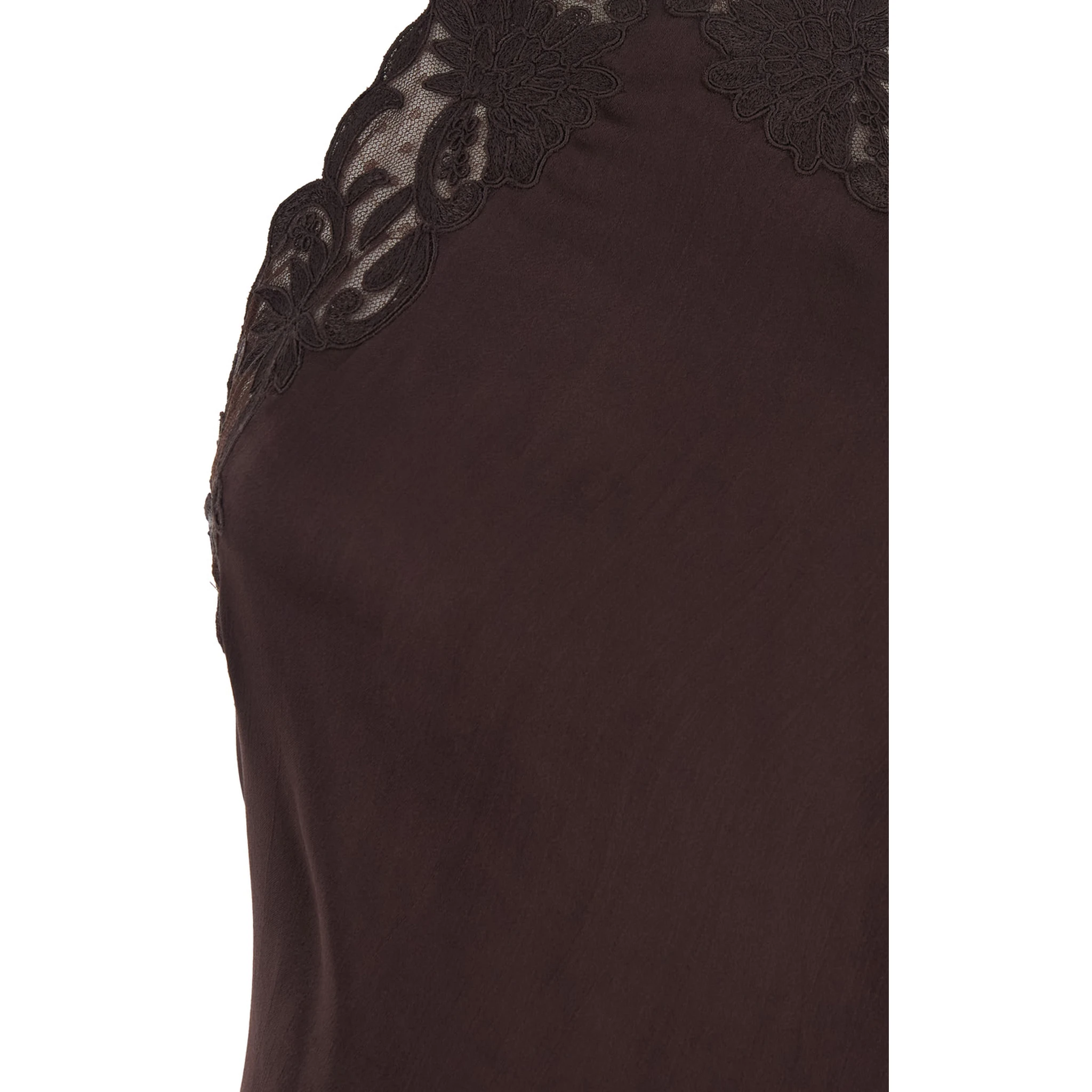 Brown Halterneck Long Dress with Lace Embellishment on the Rear in Viscose Woman