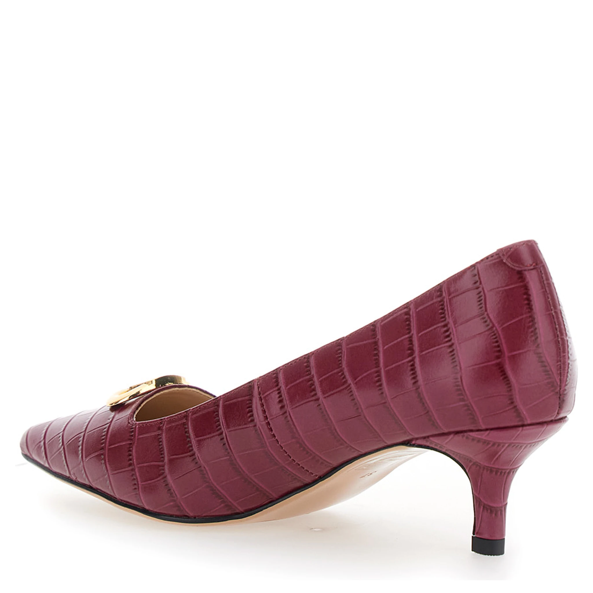 Bordeaux Pumps with Low Stiletto Heel and Embissed Crocodile Effect in Leather Woman