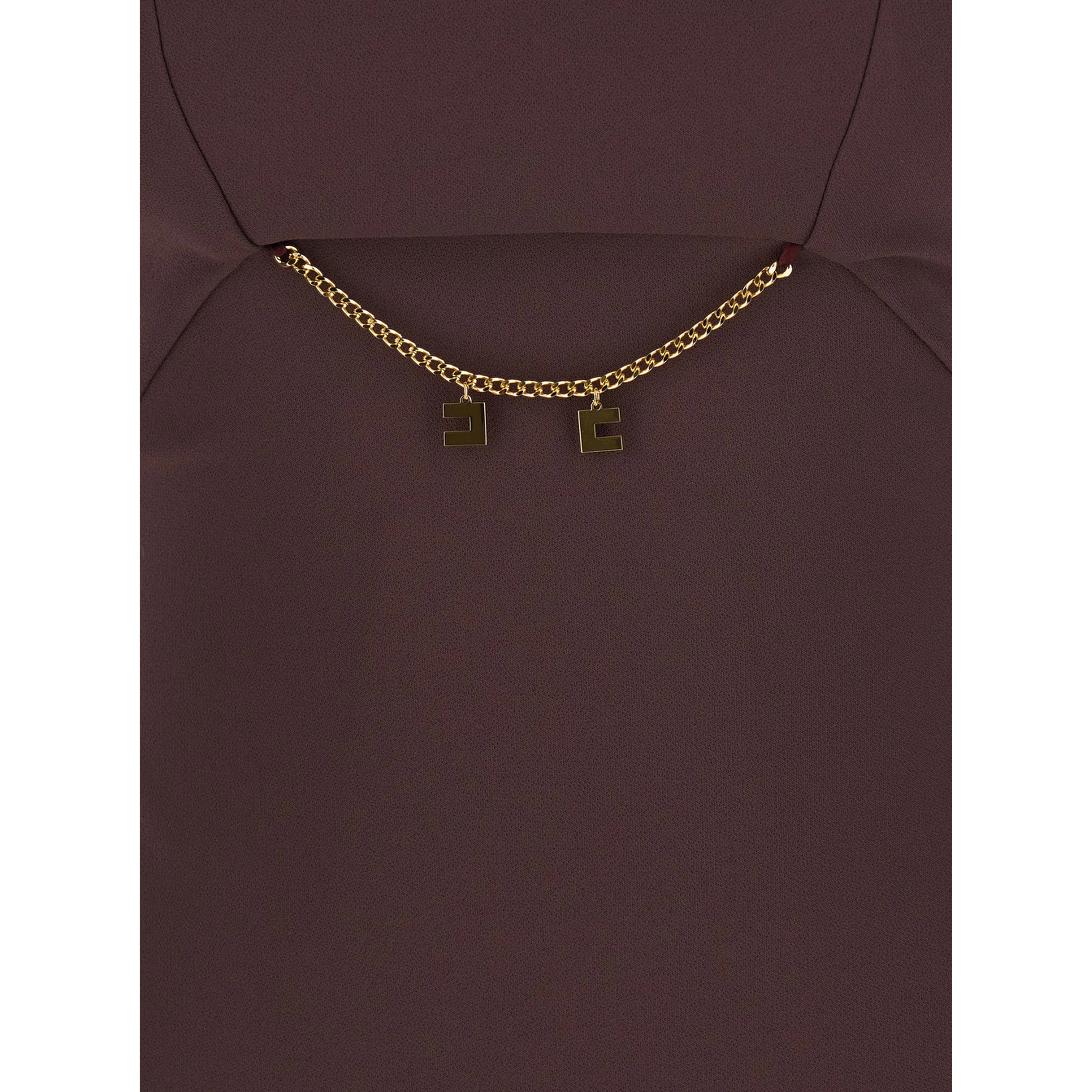 Bordeaux Sleeveless Dress with Chain Decoration on the Front in Fabric Woman