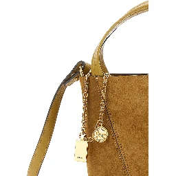 Spin Beige Shoulder Bag with Adjustable and Removable Shoulder Strap and Logo Charm on the Front in Suede Woman