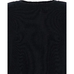 Black Crewneck Sweater with Asymmetric Hem in Wool and Cashmere Woman
