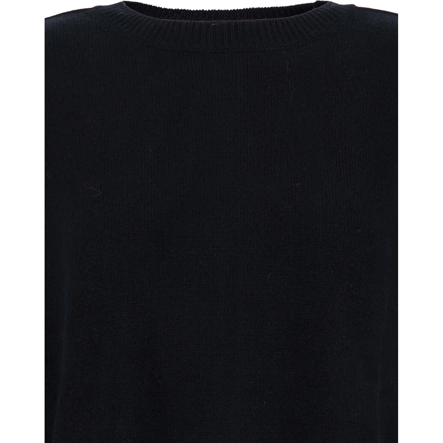 Black Crewneck Sweater with Asymmetric Hem in Wool and Cashmere Woman