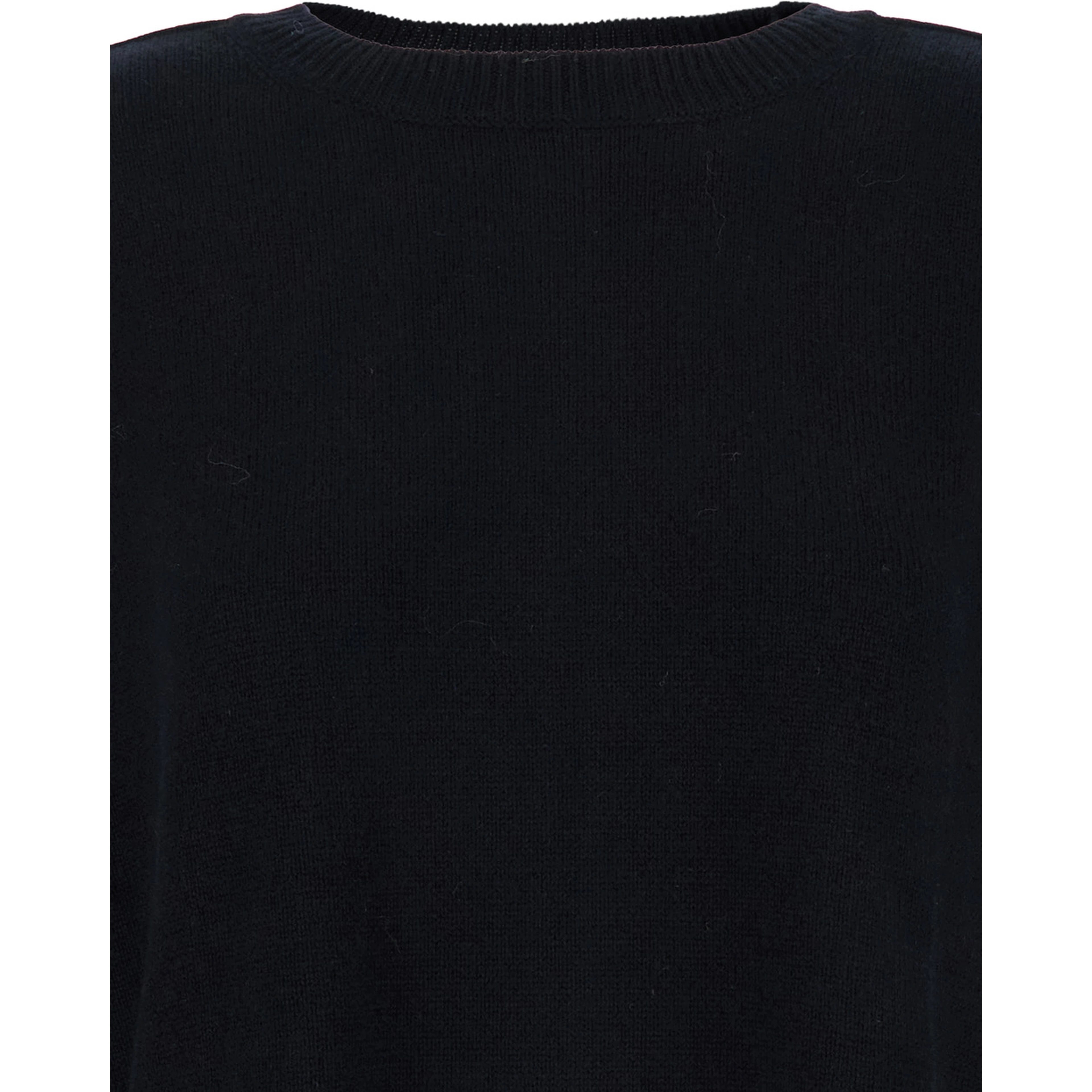 Black Crewneck Sweater with Asymmetric Hem in Wool and Cashmere Woman