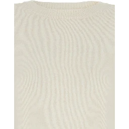 White Crewneck Sweater with Asymmetric Hem in Wool and Cashmere Woman