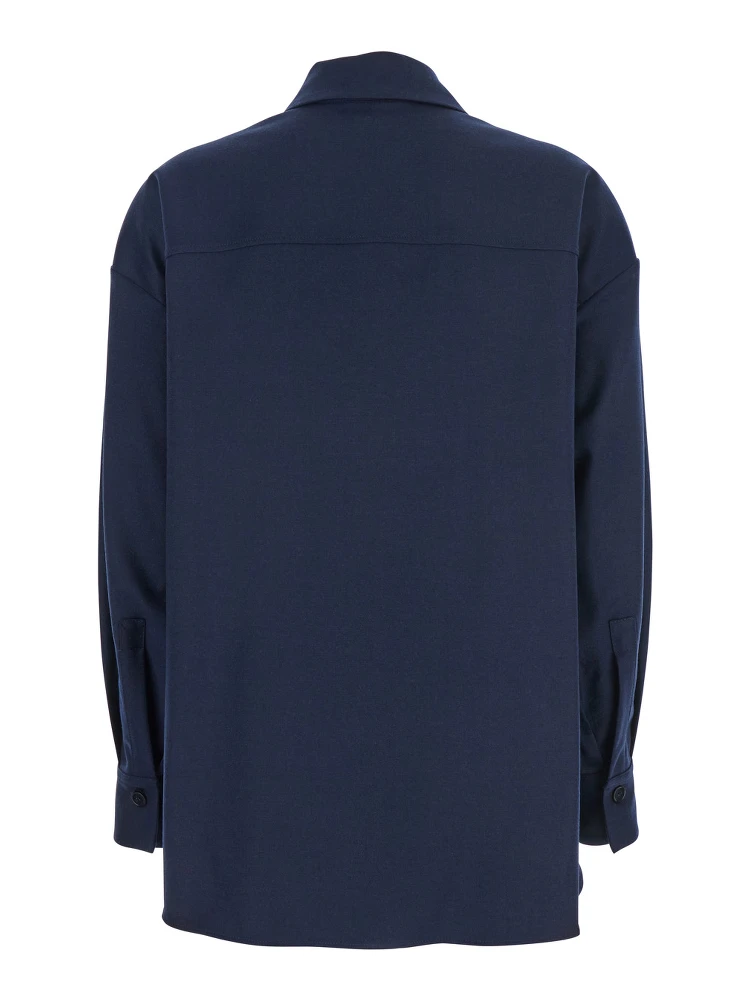Blue Shirt with Classic Collar and Dropped Shoulders in Wool Blend Woman alternative