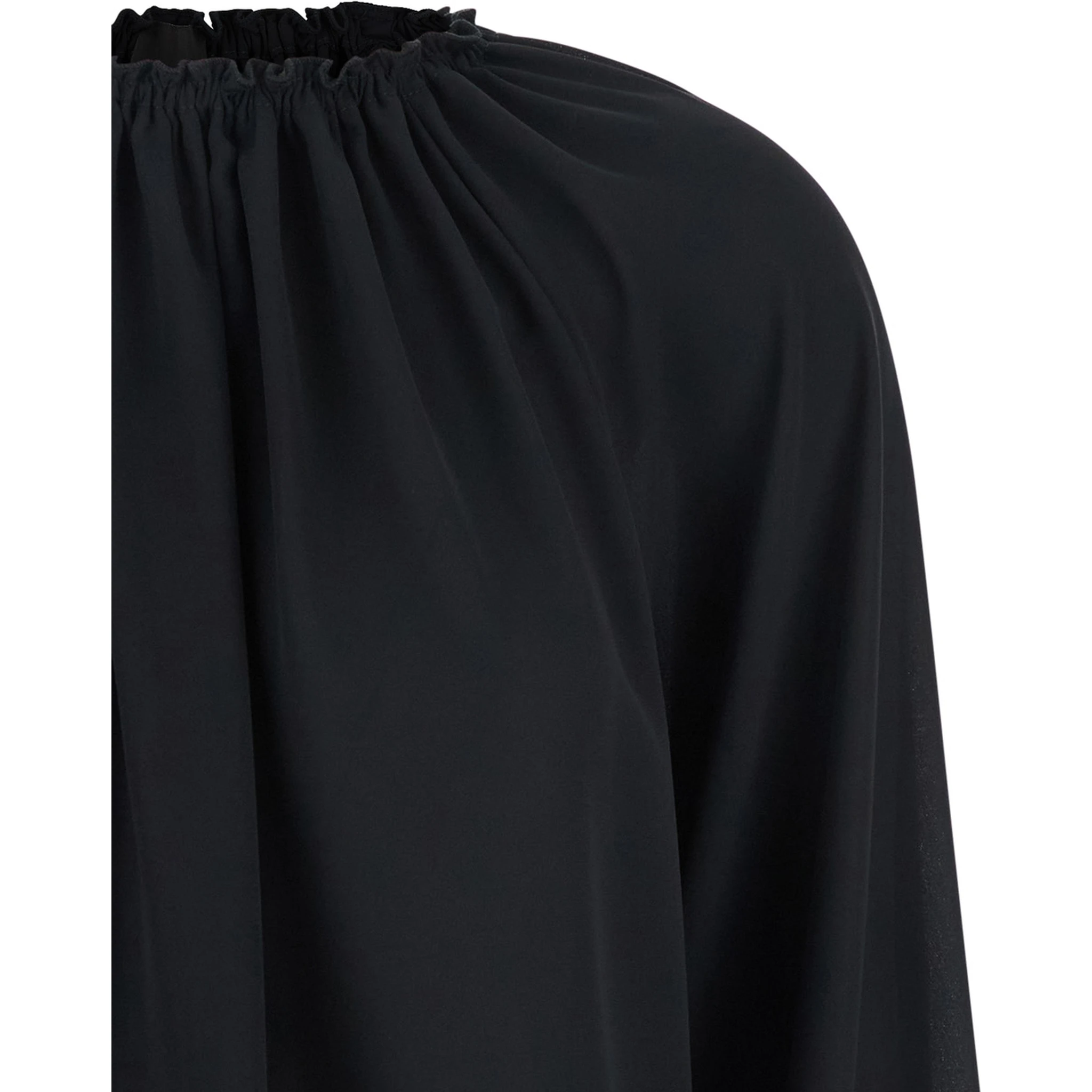 Black Top with Dropped Shoulders and Curlsin Fabric Woman