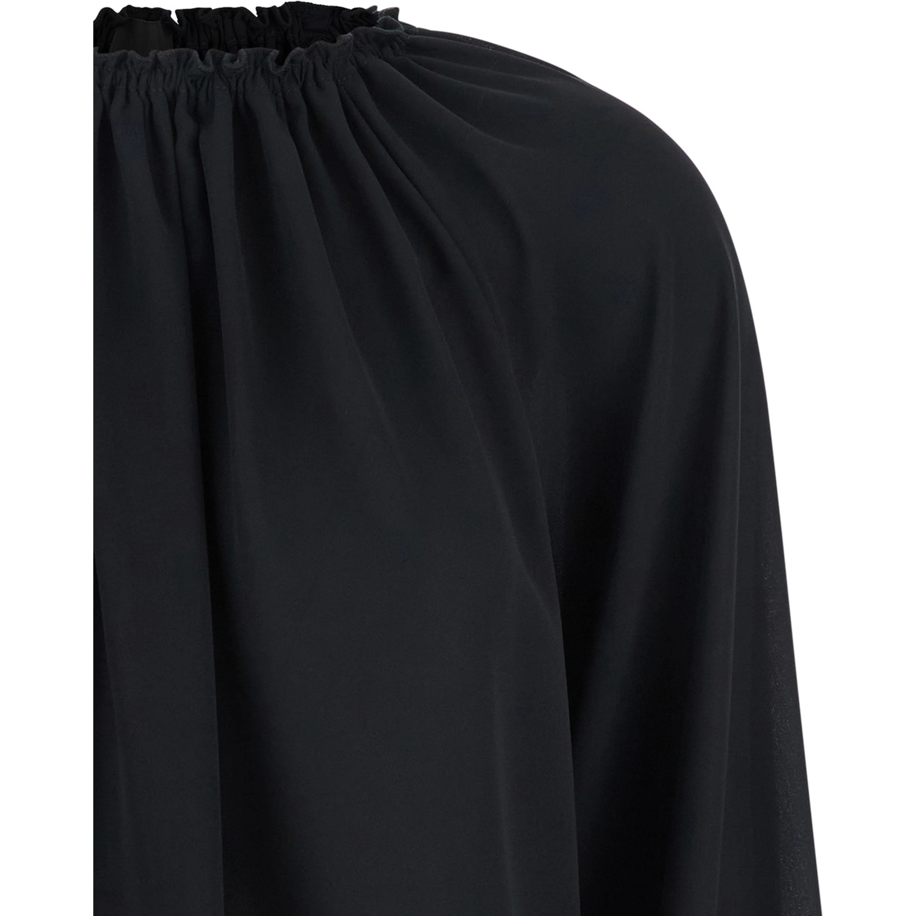 Black Top with Dropped Shoulders and Curlsin Fabric Woman