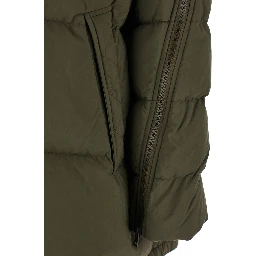Green Down Jacket with Quilted Design and Removable Hood in Tech Fabric Woman