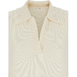 White Sweater with Polo Shirt Style Collar and Dropped Shoulder in Wool and Cashmere Woman
