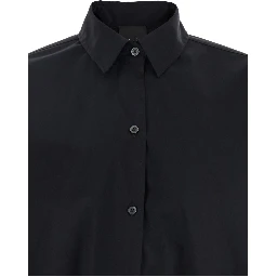 Black Shirt with Classic Collar in Cotton Blend Stretch Woman