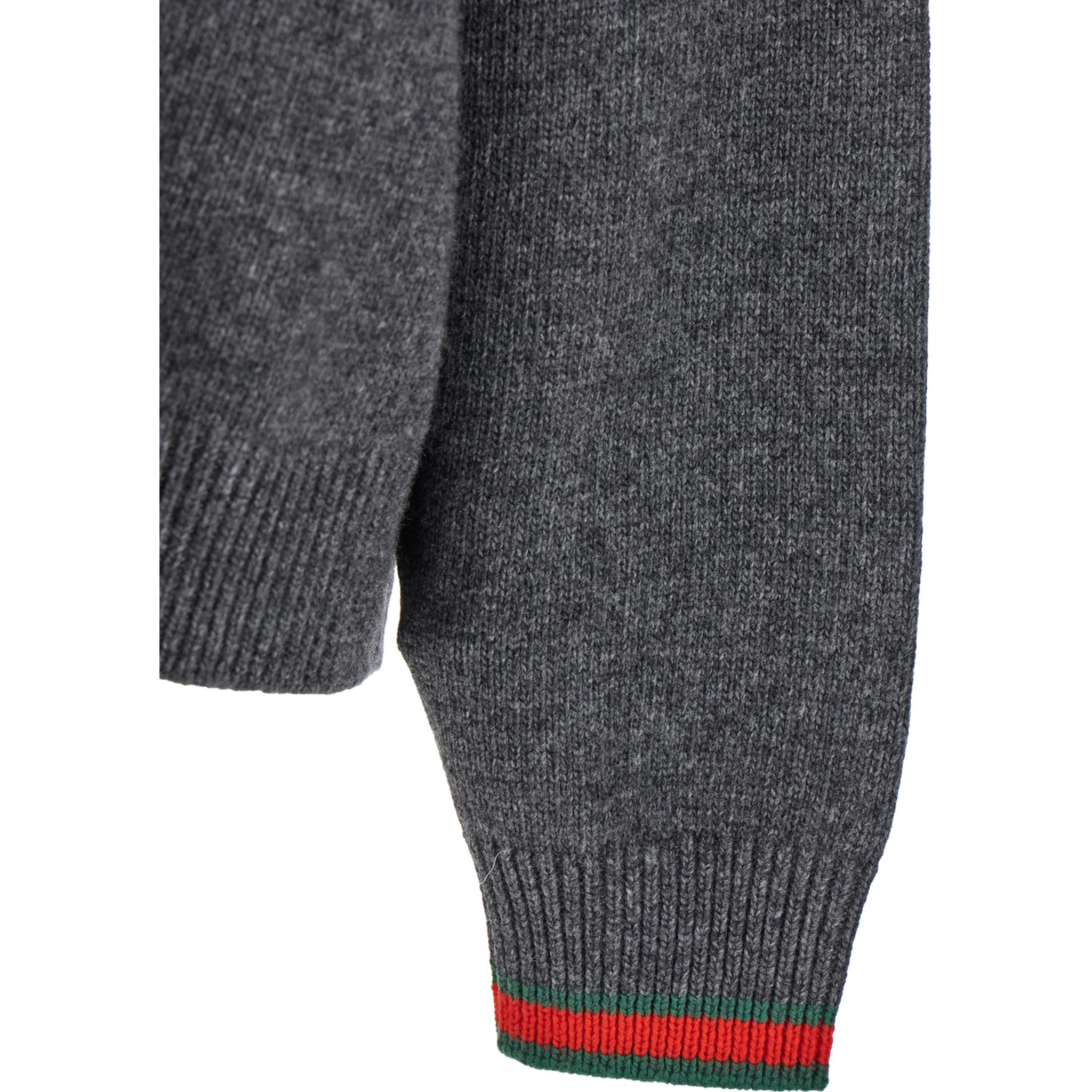 Grey Crewneck Sweater with Web Detail on the Cuffs in Wool and Cashmere Blend Woman