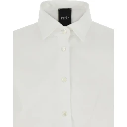 White Shirt with Classic Collar and Curved Hem in Cotton Woman