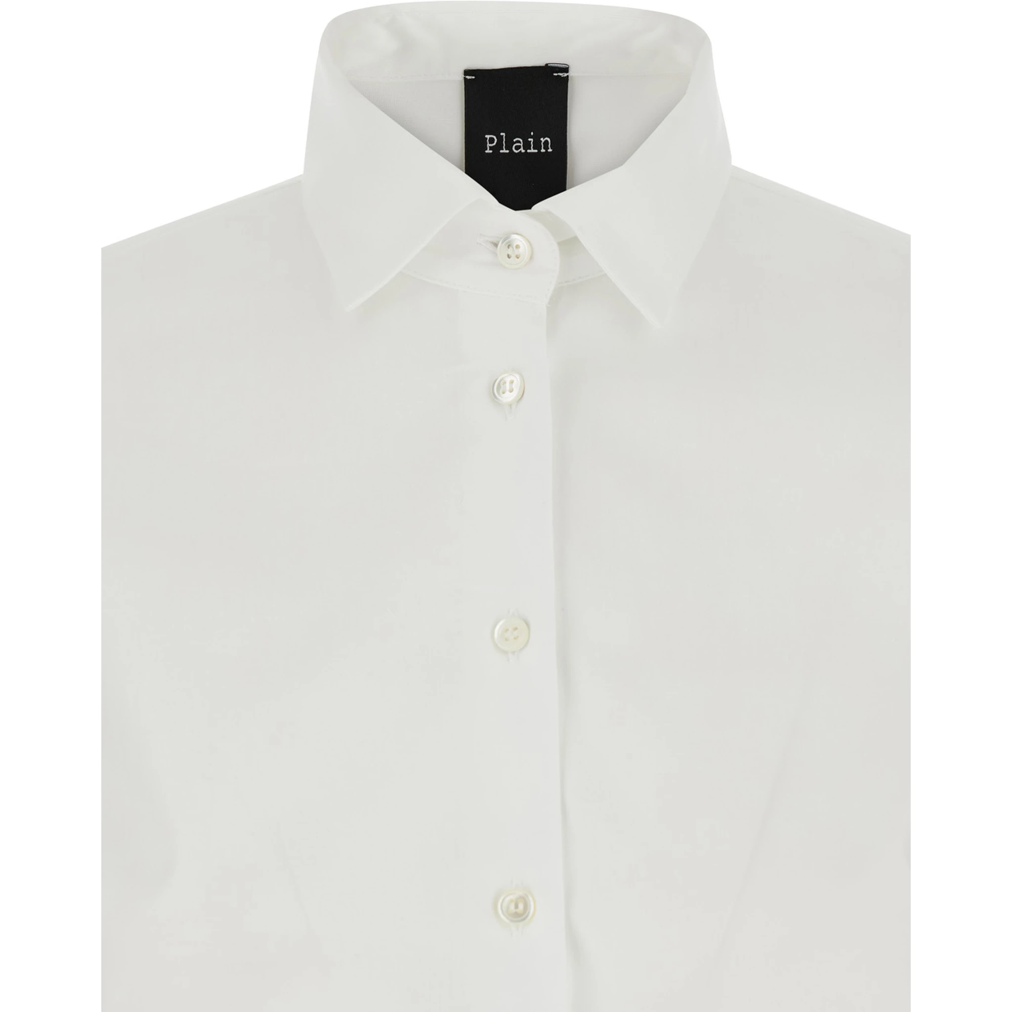 White Shirt with Classic Collar and Curved Hem in Cotton Woman