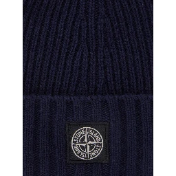 Blue Beanie with Logo Patch on the Front in Wool Blend Boy