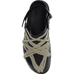 Black Mules with Oversize Decorative Laces and Buckle Closure in Leather Man