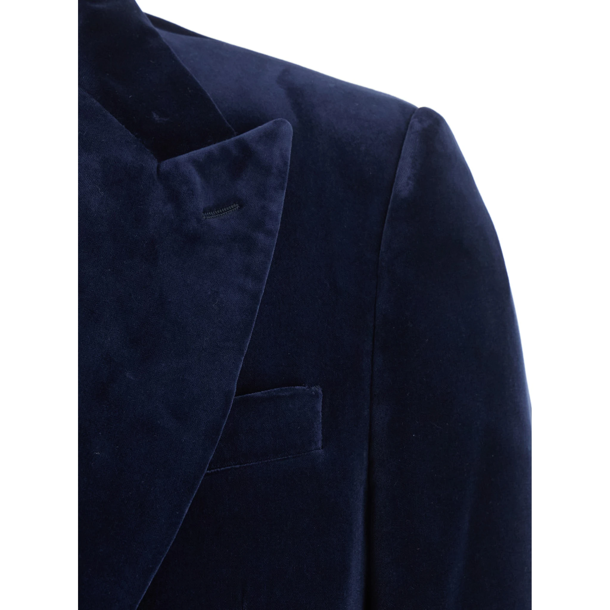 Blue Single-Breasted Jacket with Pointed Lapels in Velvet Man