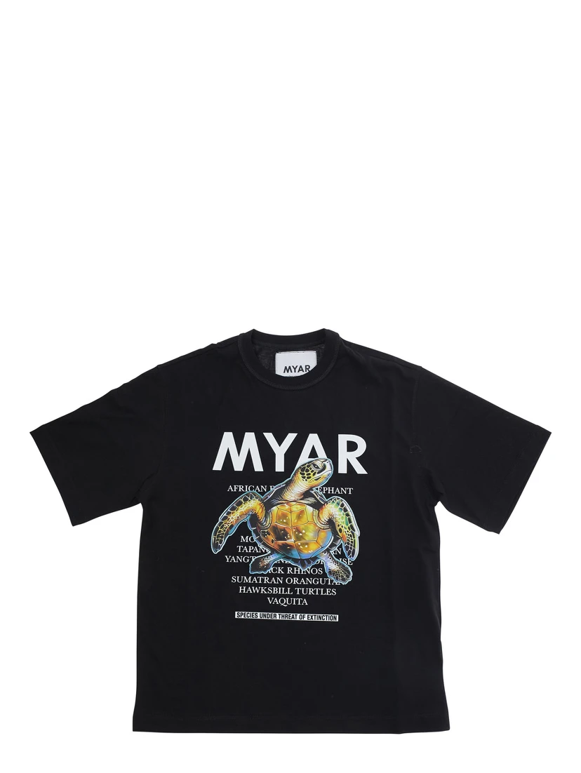 Black Crewneck T-Shirt with Maxi Print on Front and Rear in Cotton Boy