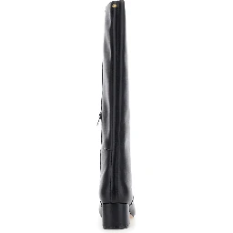 Black Knee High Boots with Round Toe in Leather Woman