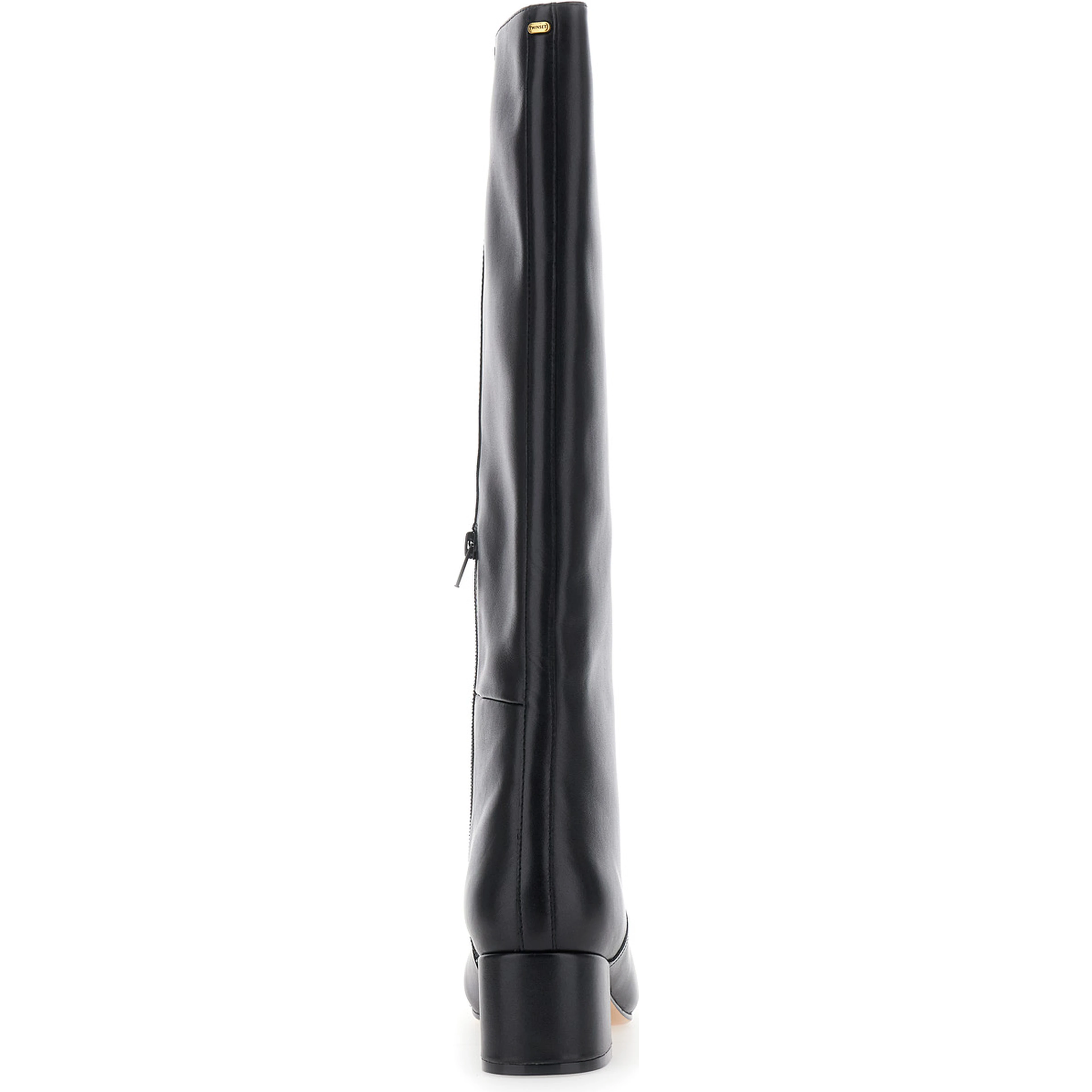 Black Knee High Boots with Round Toe in Leather Woman