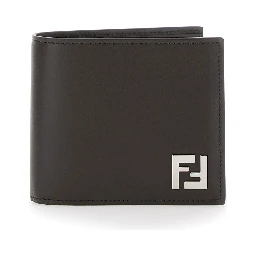 Brown Bi-Fold Wallet with Squared FF Motif in Leather Man