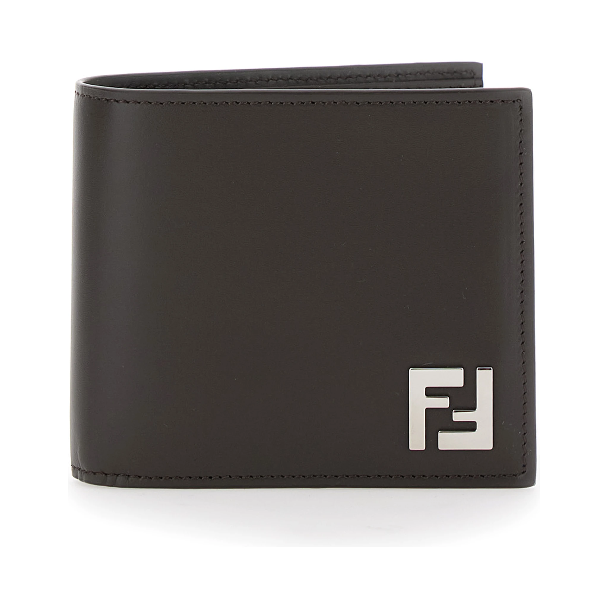Brown Bi-Fold Wallet with Squared FF Motif in Leather Man